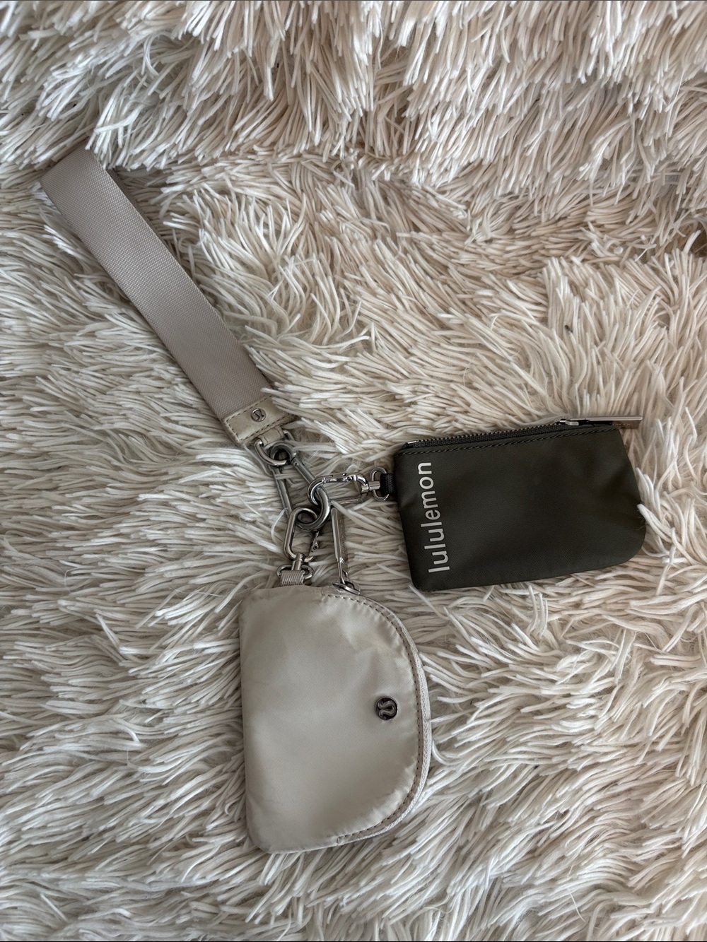 lululemon athletica Olive Zip Pouch with Cream Snap Wristlet Strap